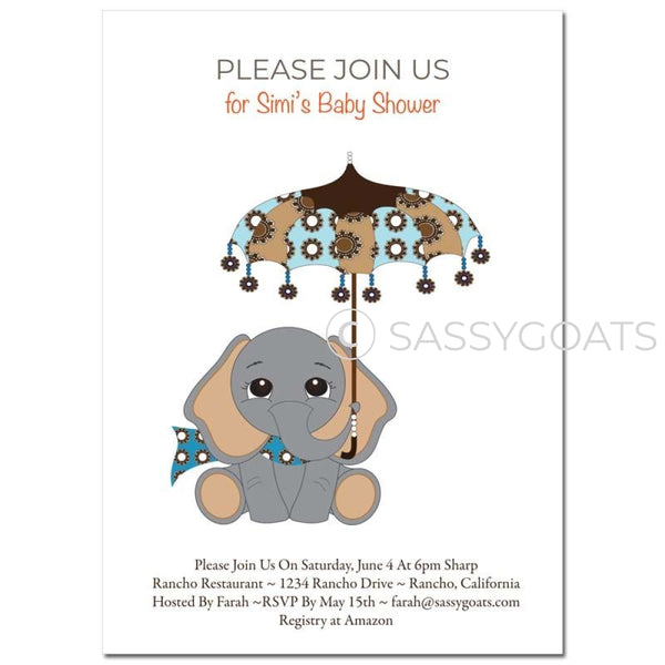 General Baby Shower Invitation - Elephant Umbrella