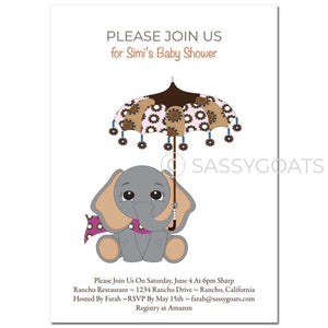 General Baby Shower Invitation - Elephant Umbrella