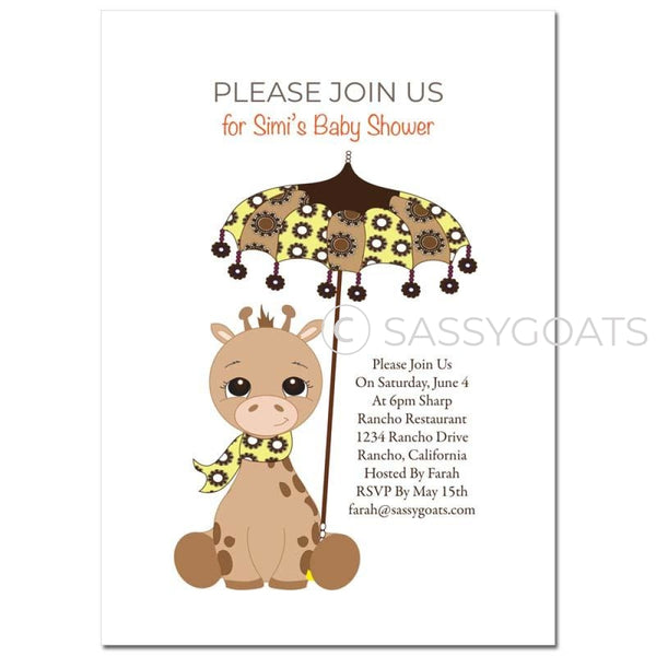 General Baby Shower Invitation - Giraffe Umbrella