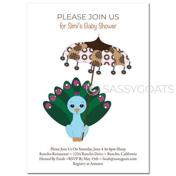 General Baby Shower Invitation - Peacock Umbrella