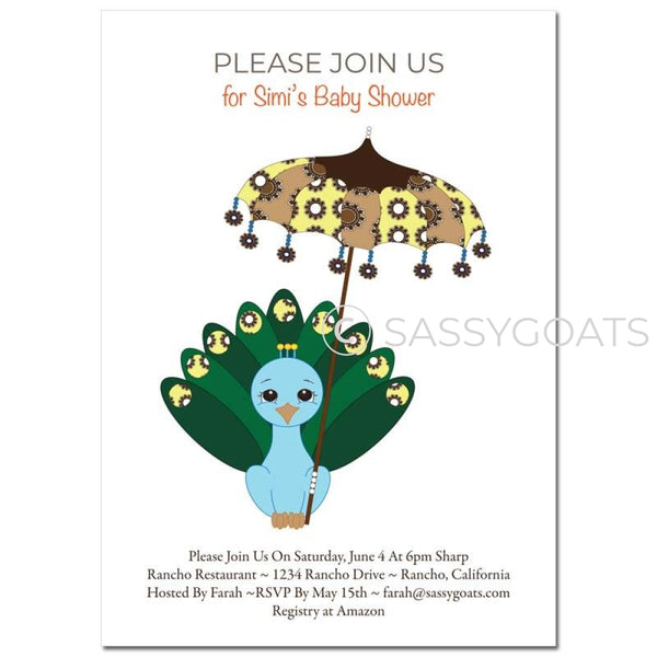 General Baby Shower Invitation - Peacock Umbrella