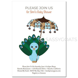 General Baby Shower Invitation - Peacock Umbrella