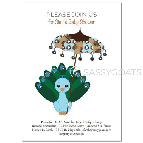 General Baby Shower Invitation - Peacock Umbrella