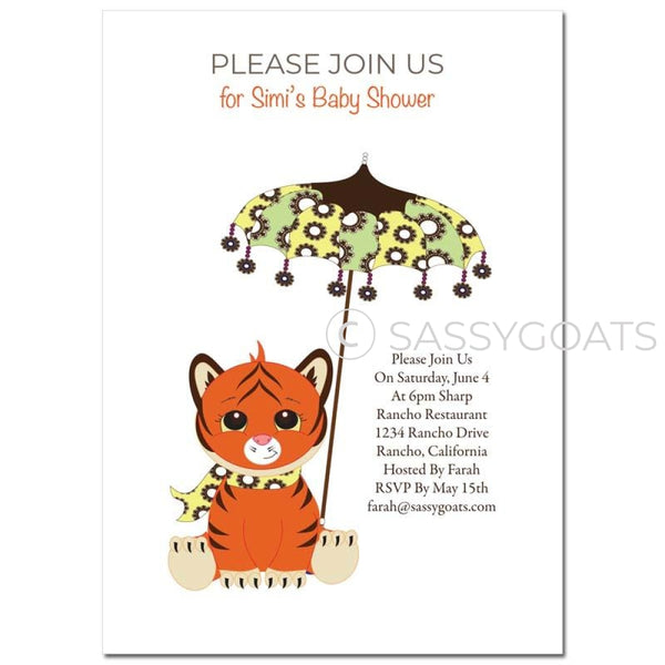 General Baby Shower Invitation - Tiger Umbrella