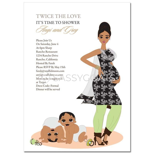 Indian Baby Shower Invitation - Glam Mommy Twins