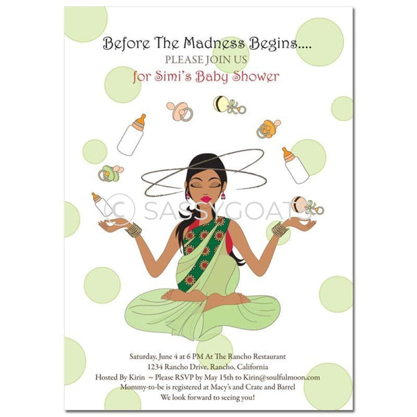Indian Baby Shower Invitation - Meditating Mommy
