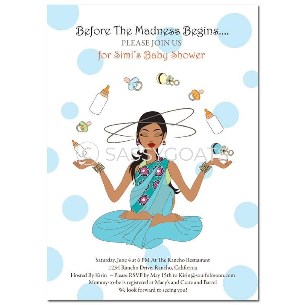 Indian Baby Shower Invitation - Meditating Mommy