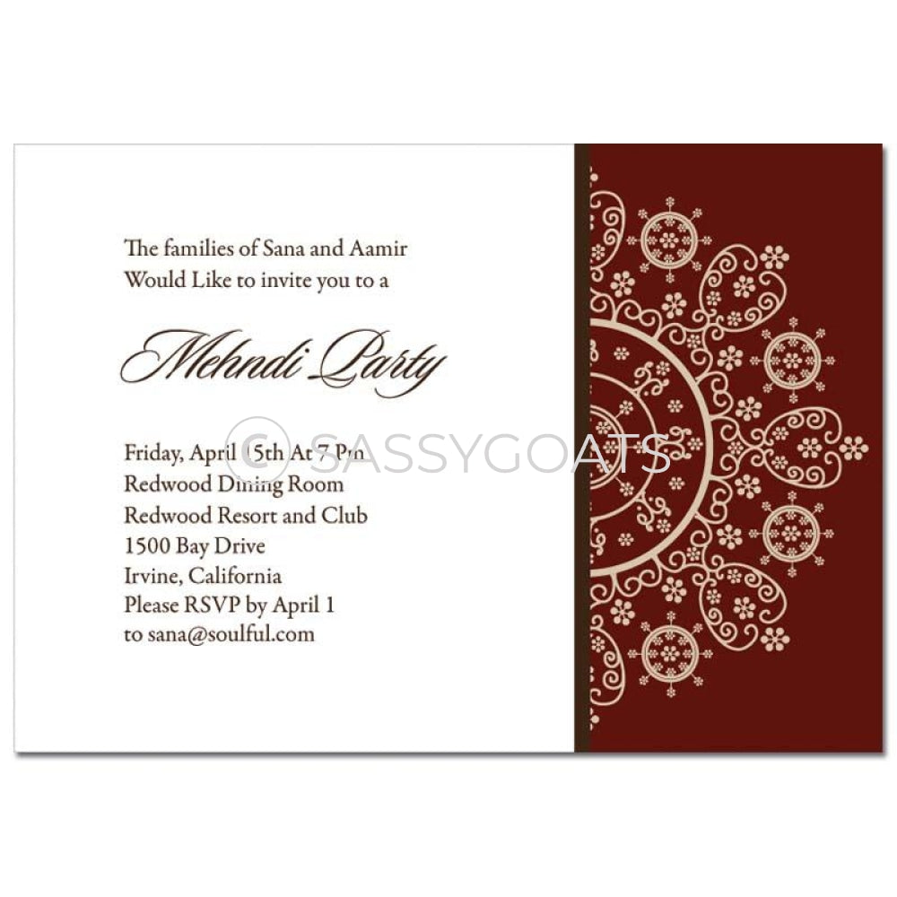 Indian Mehndi Invitation - Framed Filigree