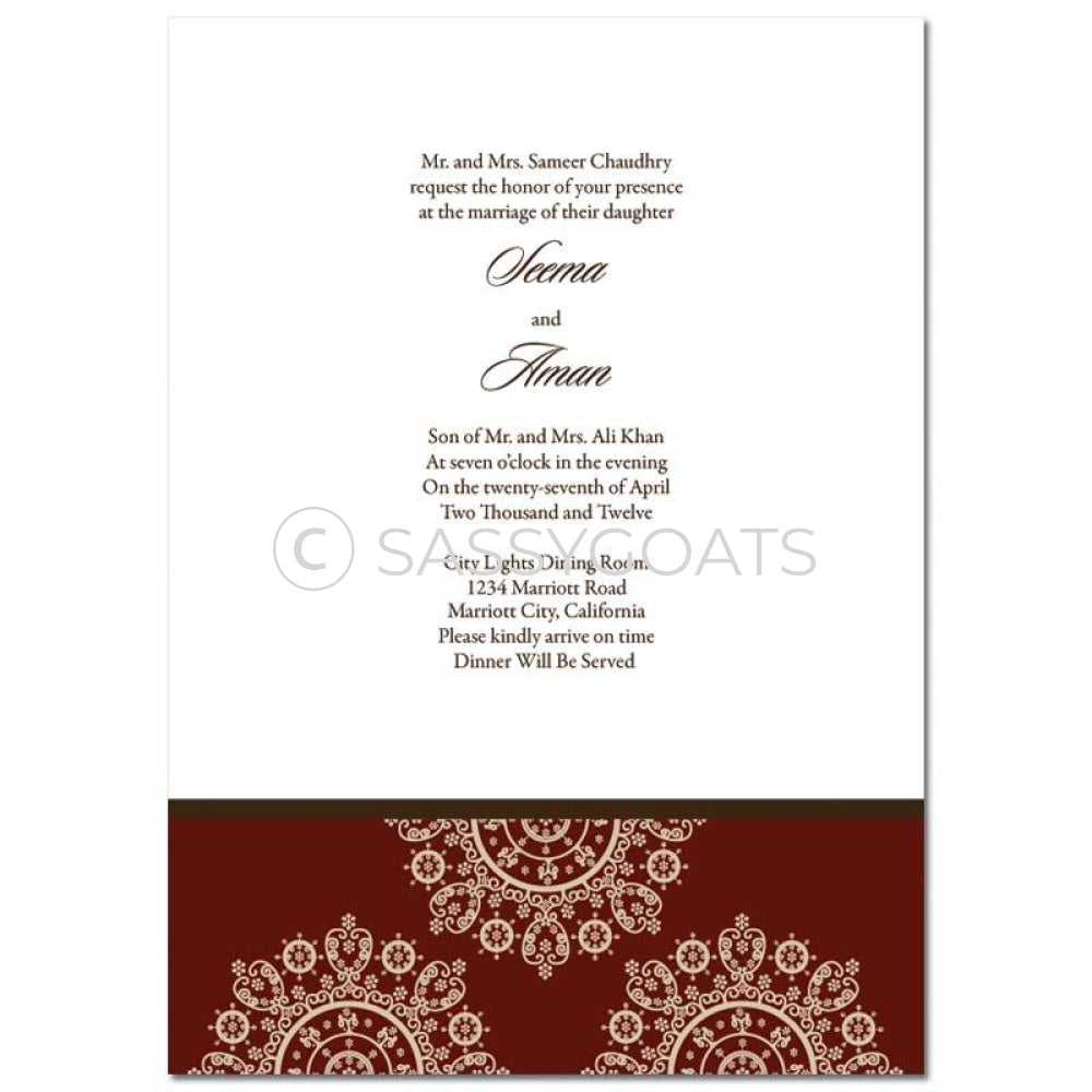 Indian Wedding Invitation - Framed Filigree