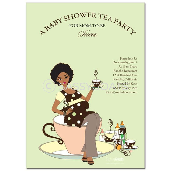 Online Invitation - African American Baby Shower Digital Teacup Mommy