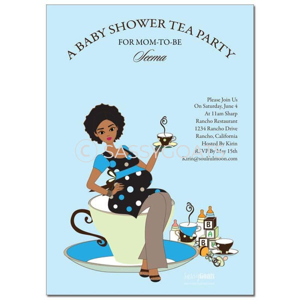 Online Invitation - African American Baby Shower Digital Teacup Mommy