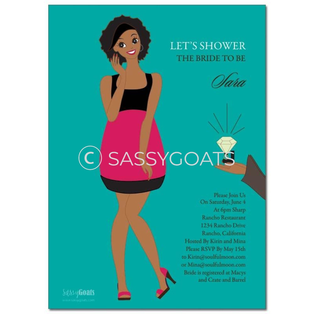 Online Invitation - African American Bridal Shower Digital Bashful Diva