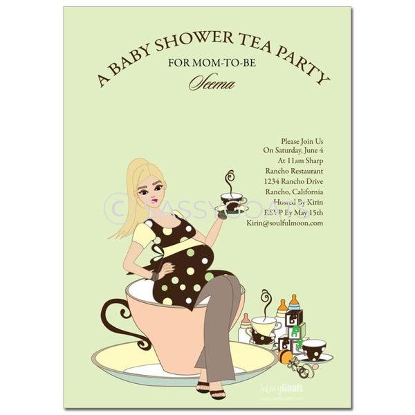 Online Invitation - Blonde Baby Shower Digital Teacup Mommy