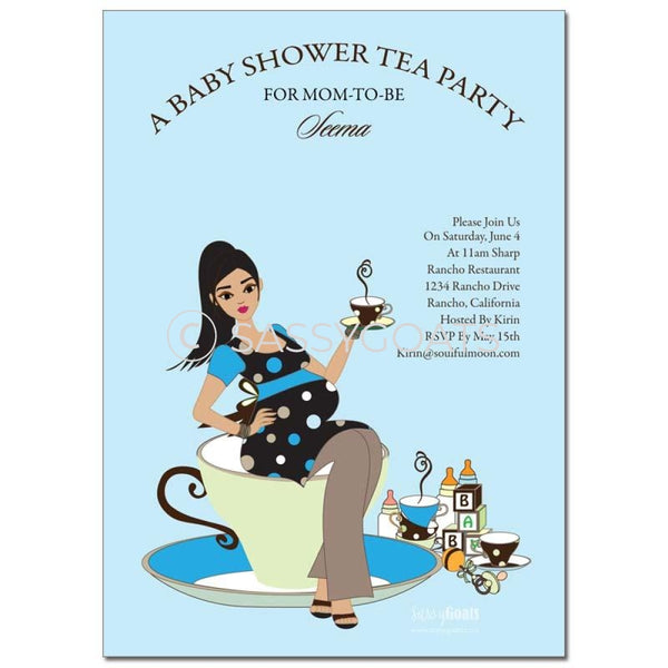 Online Invitation - Brunette Baby Shower Digital Teacup Mommy
