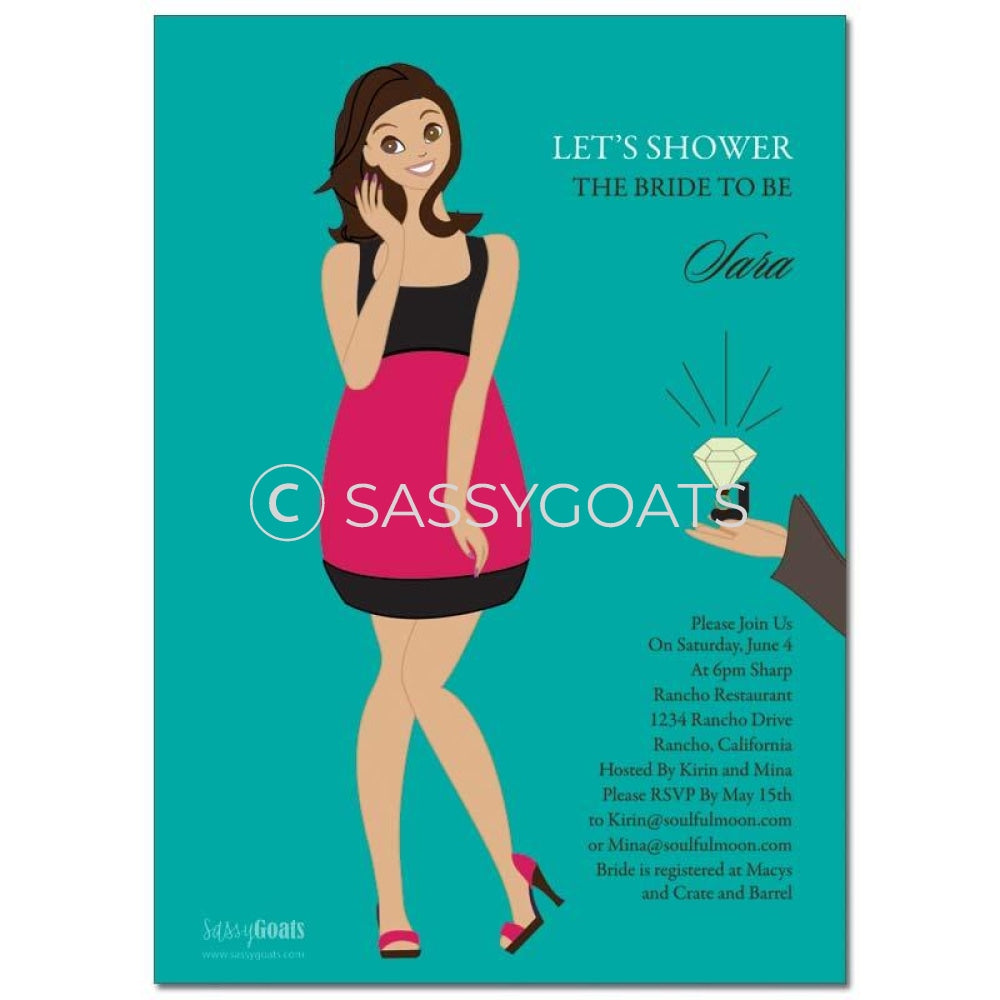 Online Invitation - Brunette Bridal Shower Digital Bashful Diva