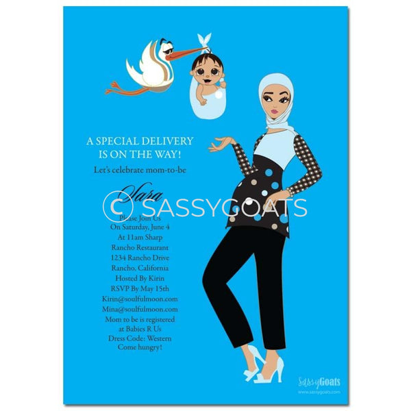 Online Invitation - Hijab Baby Shower Digital Spring Delivery