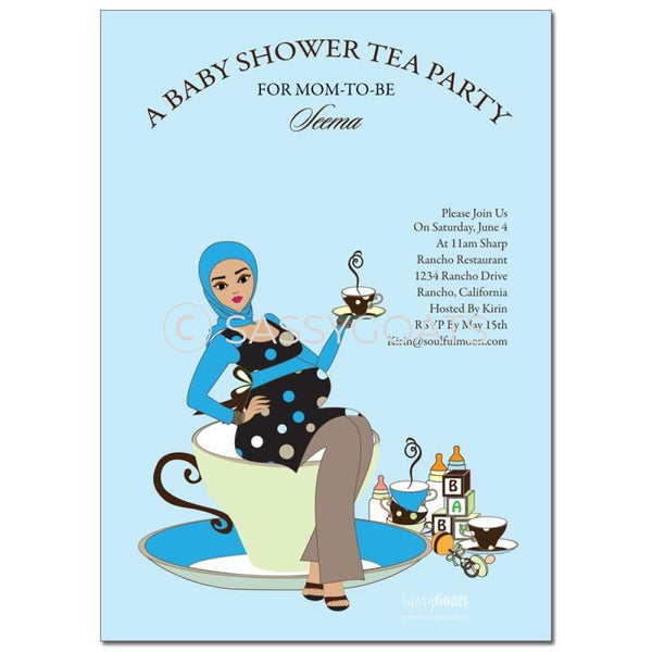Online Invitation - Hijab Baby Shower Digital Teacup Mommy
