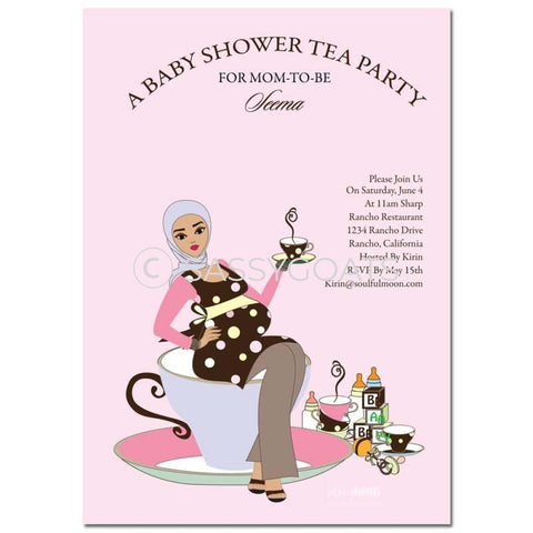 Online Invitation - Hijab Baby Shower Digital Teacup Mommy