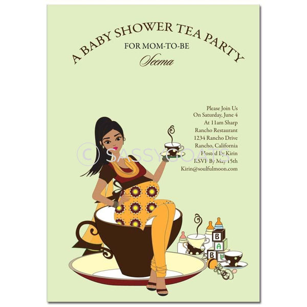 Online Invitation - Indian Baby Shower Digital Teacup Mommy