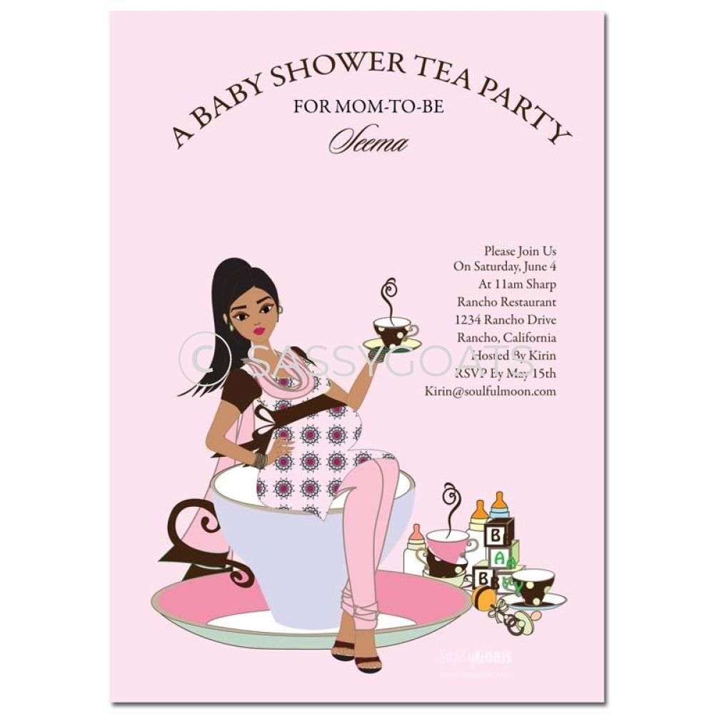 Online Invitation - Indian Baby Shower Digital Teacup Mommy