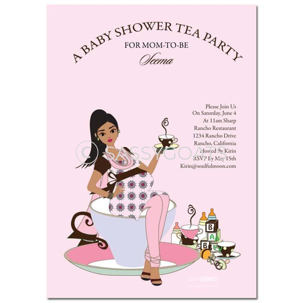 Online Invitation - Indian Baby Shower Digital Teacup Mommy