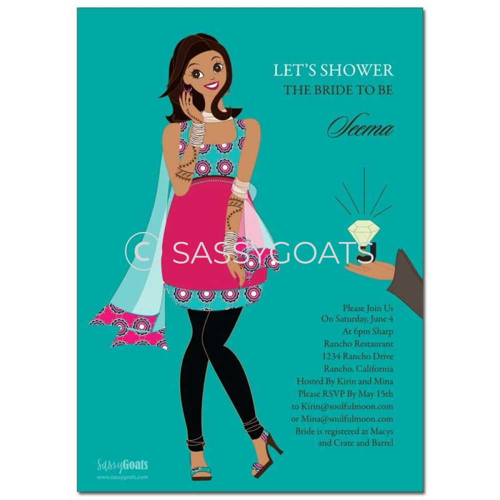 Online Invitation - Indian Bridal Shower Digital Bashful Diva