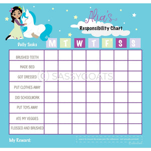 Personalized Chore Chart - Unicorns